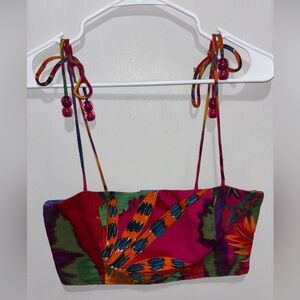 RARE Vtg Farm Rio BRASIL Tropical Cropped Top S Spaghetti Strapped